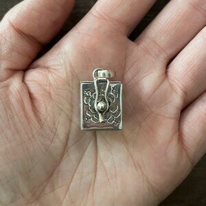 Sterling Silver Floral Embossed Keepsake Box Pendant, 925, Opens